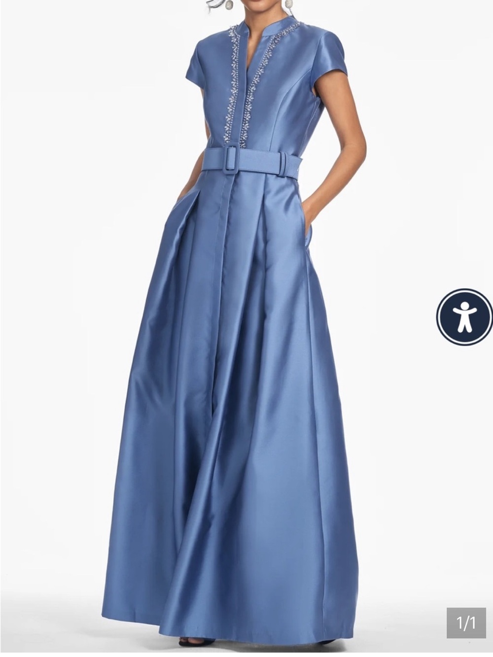 Sachin + Babi Blue Satin Maxi Skirt with Belt